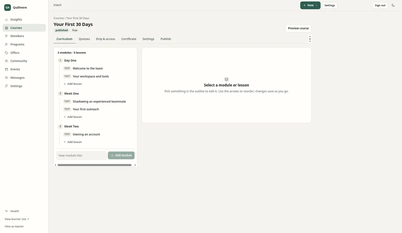 Course builder in Kingdom52 Learning Platform