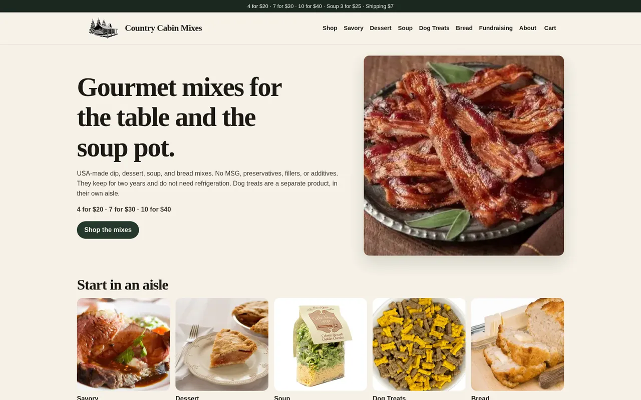 Country Cabin Mixes website, a site we built