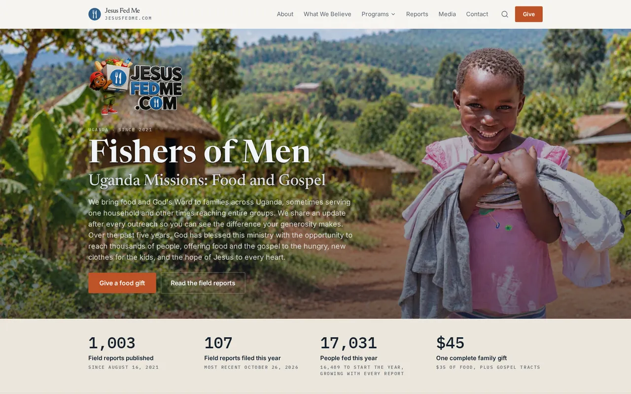 Jesus Fed Me website, desktop